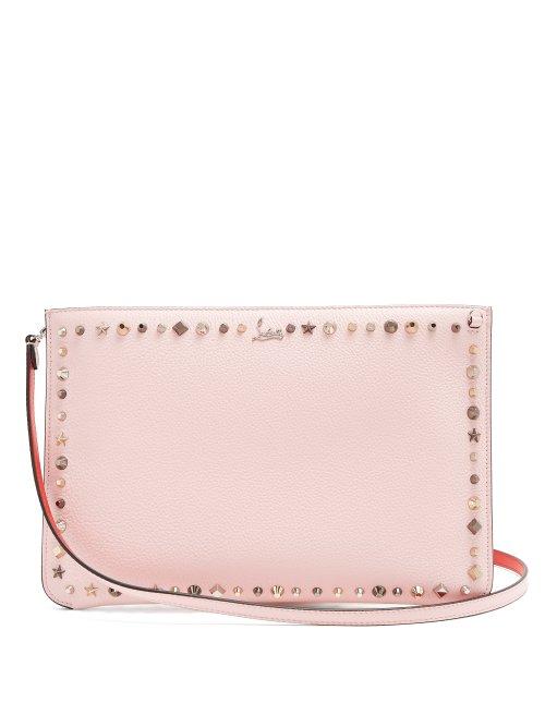 Matchesfashion.com Christian Louboutin - Trashmix Spike Embellished Leather Clutch - Womens - Light Pink