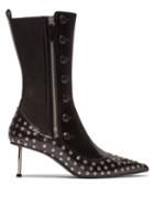 Matchesfashion.com Alexander Mcqueen - Stud Embellished Leather Stiletto Boots - Womens - Black Silver
