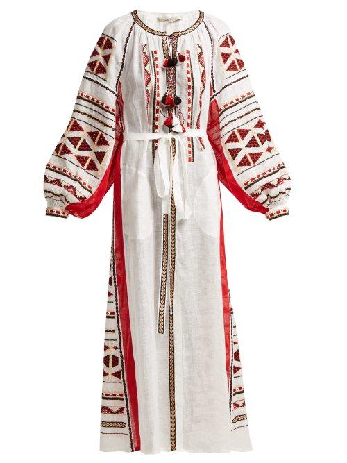 Matchesfashion.com Vita Kin - Chestnut Blossoms Embroidered Linen Maxi Dress - Womens - White Multi