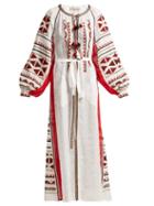 Matchesfashion.com Vita Kin - Chestnut Blossoms Embroidered Linen Maxi Dress - Womens - White Multi
