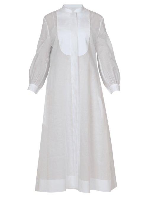 Jil Sander - Curved-plastron Organza Shirt Dress - Womens - White