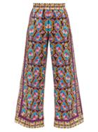 La Doublej - Matisse-print Silk-twill Palazzo Trousers - Womens - Red Multi