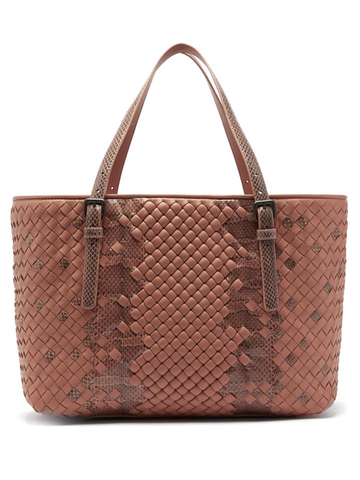 Bottega Veneta Intrecciato Medium Leather & Snakeskin Tote Bag