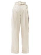 Matchesfashion.com Brunello Cucinelli - Belted Cotton-blend Wide-leg Trousers - Womens - Light Grey