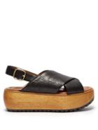 Matchesfashion.com Marni - Slingback Leather Flatform Sandals - Womens - Black
