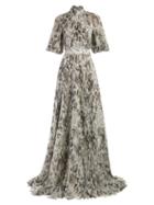 Matchesfashion.com Alexander Mcqueen - Shell Print Pleated Gown - Womens - White Black