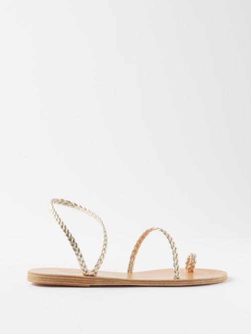 Ancient Greek Sandals - Eleftheria Braided-leather Flat Sandals - Womens - Gold