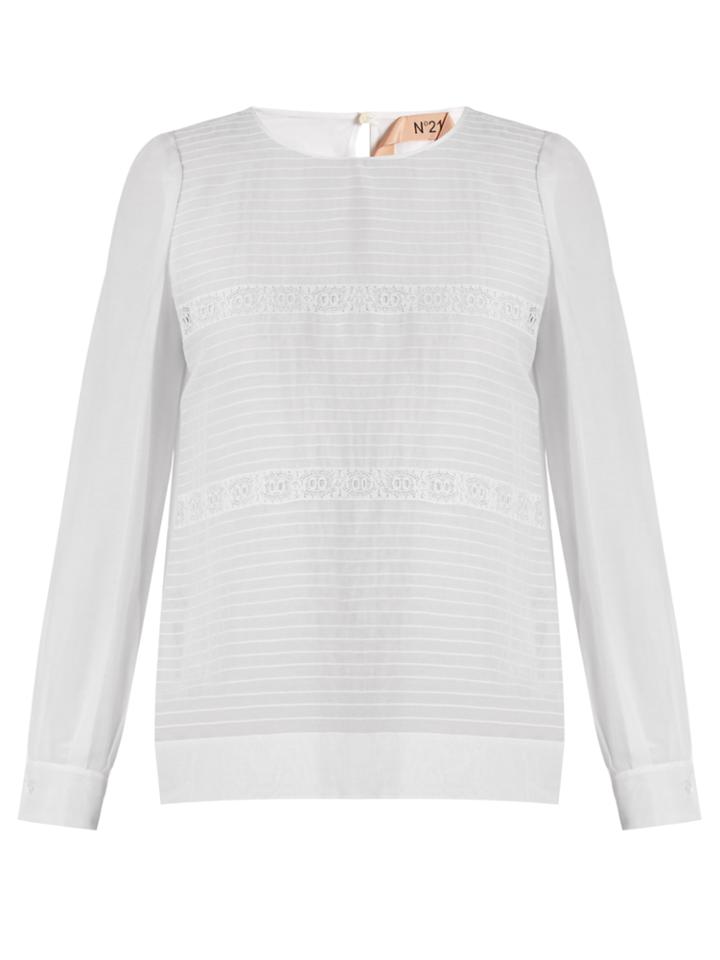 No. 21 Lace-panelled Cotton And Silk-blend Top