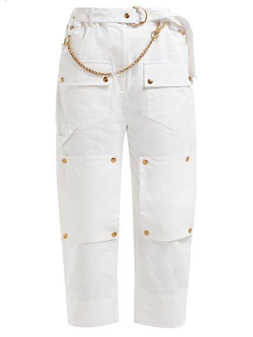 Matchesfashion.com Symonds Pearmain - Chain Embellished Cotton Cargo Trousers - Womens - White