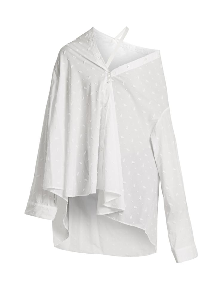 Palmer/harding Off-the-shoulder Flocked Cotton-blend Shirt