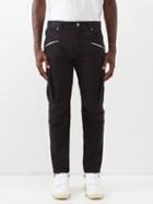 Balmain - Knee-panel Zip-pocket Cotton-blend Trousers - Mens - Black