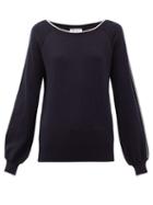 Matchesfashion.com Johnston's Of Elgin - Lilla Sleeve-stripe Cashmere Sweater - Womens - Navy White