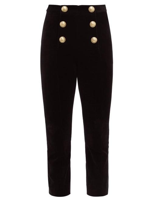 Matchesfashion.com Balmain - Buttoned Velvet Kick Flare Trousers - Womens - Black