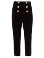 Matchesfashion.com Balmain - Buttoned Velvet Kick Flare Trousers - Womens - Black