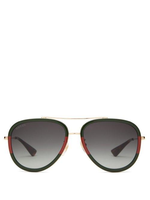 Matchesfashion.com Gucci - Web Stripe Metal Aviator Sunglasses - Womens - Gold
