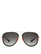 Matchesfashion.com Gucci - Web Stripe Metal Aviator Sunglasses - Womens - Gold
