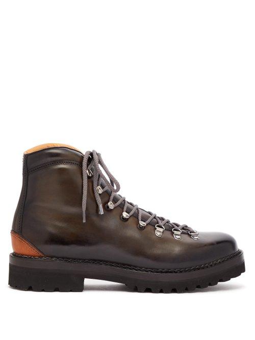 Matchesfashion.com Ralph Lauren Purple Label - Fidel Leather Mountain Boots - Mens - Grey