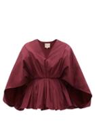Matchesfashion.com Roksanda - Anya Pleated Cape Sleeve Cotton Blouse - Womens - Burgundy