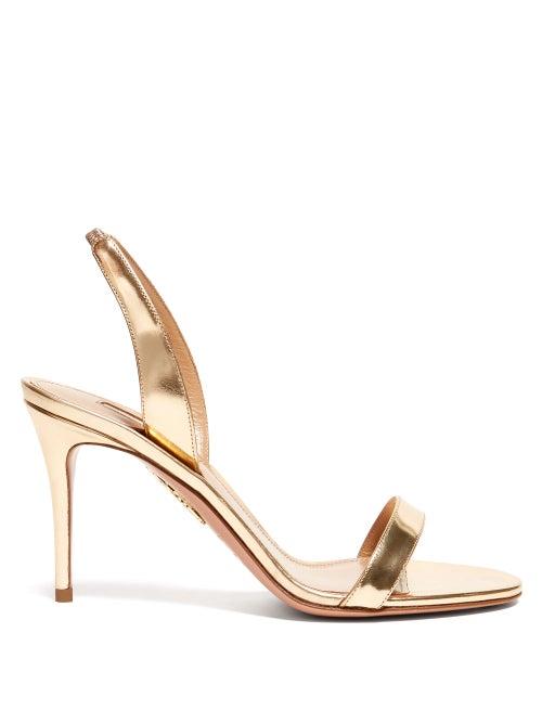 Matchesfashion.com Aquazzura - So Nude 85 Mirrored Leather Slingback Sandals - Womens - Gold
