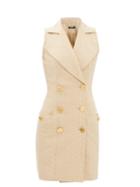 Balmain - Double-breasted Jacquard Mini Dress - Womens - Nude
