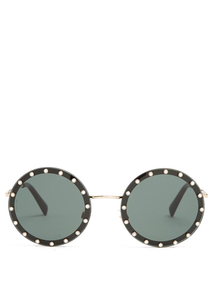 Valentino Crystal-embellished Round-frame Metal Sunglasses