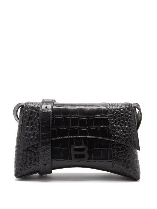 Balenciaga - Hourglass Soft Xs Crocodile-effect Leather Bag - Womens - Black