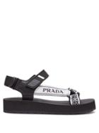 Matchesfashion.com Prada - Logo Embroidered Nylon Sandals - Womens - Black White