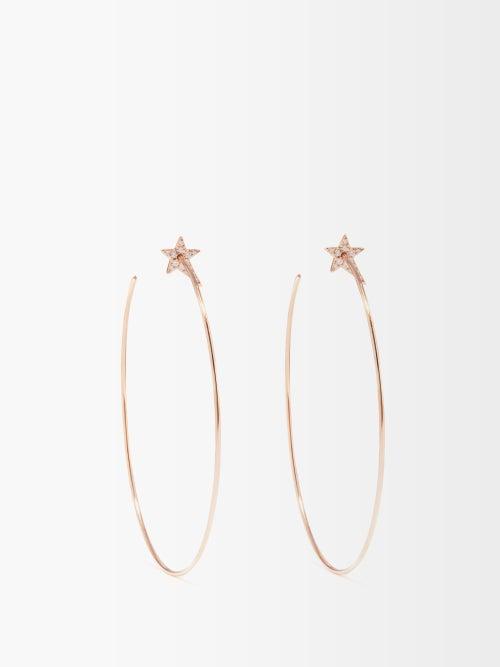 Diane Kordas - Star Diamond & 18kt Rose-gold Hoop Earrings - Womens - Rose Gold