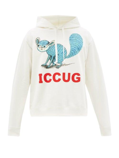 Mens Rtw Gucci - X Freya Hartas Animal-print Hooded Sweatshirt - Mens - White