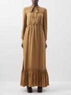 Gucci - Gg-jacquard Silk Maxi Shirt Dress - Womens - Light Brown