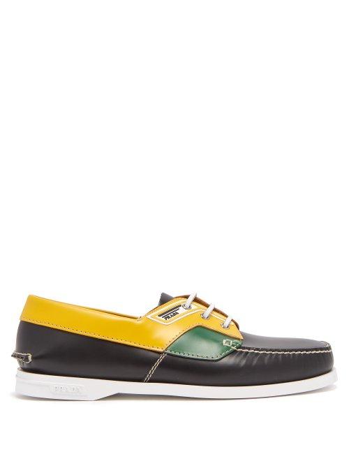 Matchesfashion.com Prada - Leather Deck Shoes - Mens - Black Multi