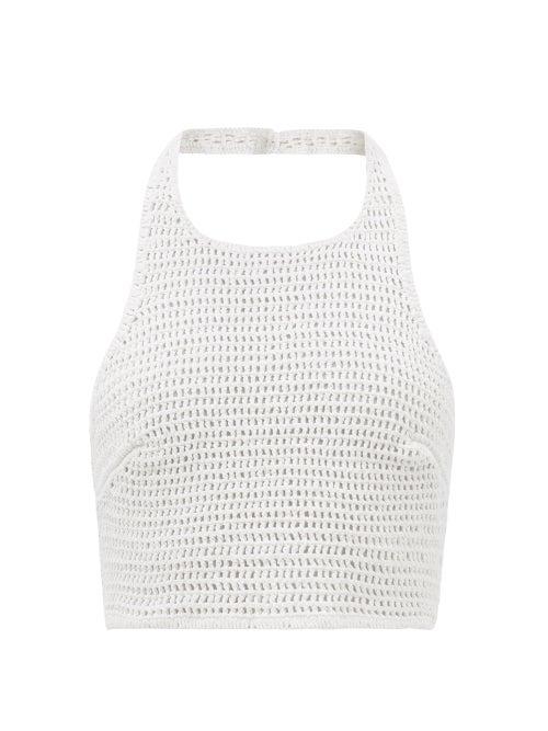 Albus Lumen - Lorem Cropped Cotton-crochet Halterneck Top - Womens - White