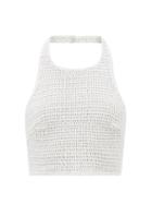 Albus Lumen - Lorem Cropped Cotton-crochet Halterneck Top - Womens - White