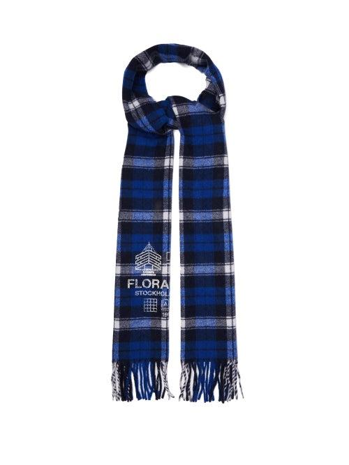 Matchesfashion.com Acne Studios - Logo-print Check Wool-twill Scarf - Mens - Blue