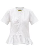 Matchesfashion.com Marques'almeida - Peplum-hem Ruched Recycled-cotton Blend T-shirt - Womens - White