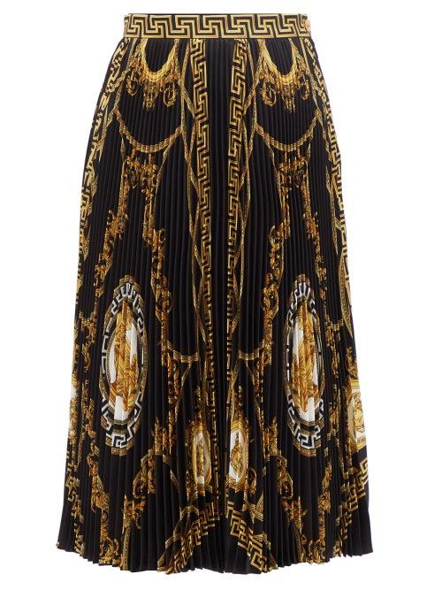 Versace - Medusa-print Silk-twill Midi Skirt - Womens - Black Yellow