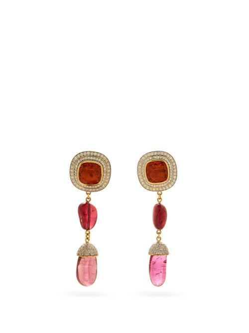 Matchesfashion.com Jade Jagger - Diamond, Citrine, Tourmaline & 18kt Gold Earrings - Womens - Orange Gold