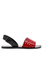 Matchesfashion.com Bottega Veneta - Intrecciato Patent Leather Flat Sandals - Womens - Black Red