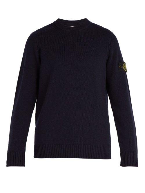 Matchesfashion.com Stone Island - Crew Neck Wool Blend Sweater - Mens - Navy