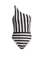 Matchesfashion.com Norma Kamali - Mio One Shoulder Striped Swimsuit - Womens - Black White