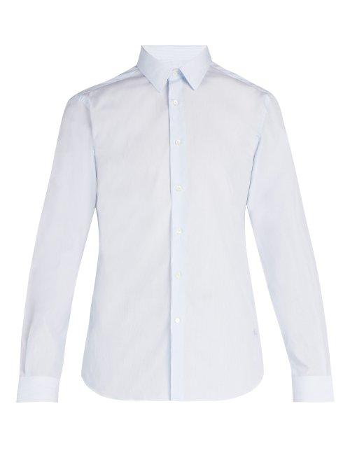 Matchesfashion.com Burberry - Logo Embroidered Pinstriped Cotton Shirt - Mens - Blue