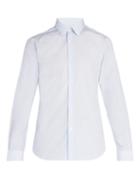 Matchesfashion.com Burberry - Logo Embroidered Pinstriped Cotton Shirt - Mens - Blue