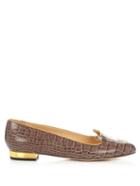 Charlotte Olympia Kitty Crocodile-effect Leather Flats