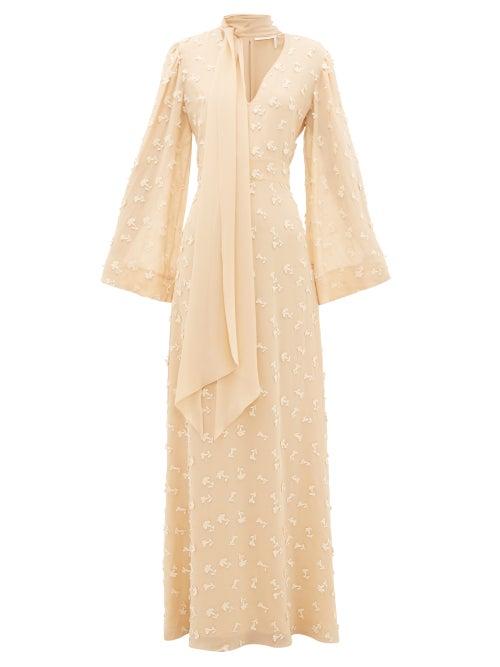 Matchesfashion.com Chlo - Floral Appliqu Silk-georgette Dress - Womens - Cream