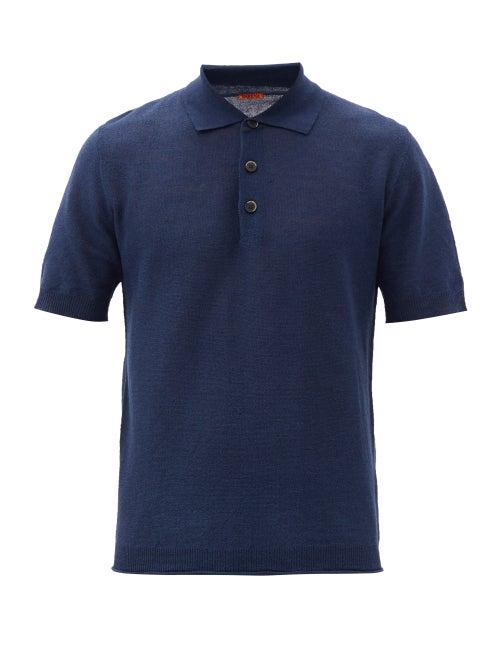 Matchesfashion.com Barena Venezia - Marco Linen-blend Polo Shirt - Mens - Navy