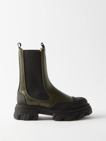 Ganni - Chunky Leather Chelsea Boots - Womens - Olive