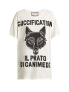 Matchesfashion.com Gucci - Wolf Head Printed Cotton T Shirt - Womens - White Black