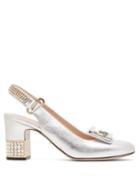 Matchesfashion.com Gucci - Madelyn Crystal Embellished Slingback Pumps - Womens - Silver