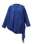 Matchesfashion.com Stella Mccartney - Asymmetric Fringed Cashmere-blend Sweater - Womens - Blue