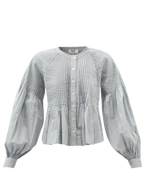 Sea - Stan Pintucked Sandwashed-cotton Blouse - Womens - Light Grey